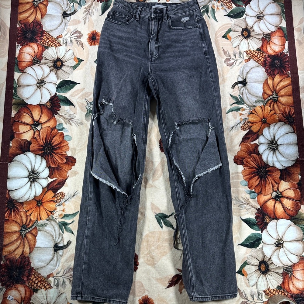 PacSun Womens 26 90s Boyfriend Jeans High Rise Washed Black Ripped Denim Pants